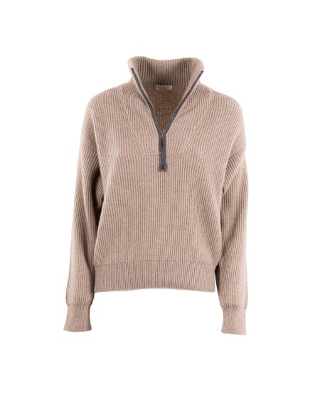 Shop BRUNELLO CUCINELLI  Pull: Brunello Cucinelli maglia con apertura.
Collo alto.
Manica regolare.
Maglia a costa.
Decorazione in monile Nickel-free.
Composizione: 90% LANA VERGINE, 10% CASHMERE.
Fabbricato in Italia.. M12720904-C077